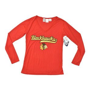 NHL Concepts Sport Blackhawks Women's Top Red Long Sleeve V Neck Size M NEW
